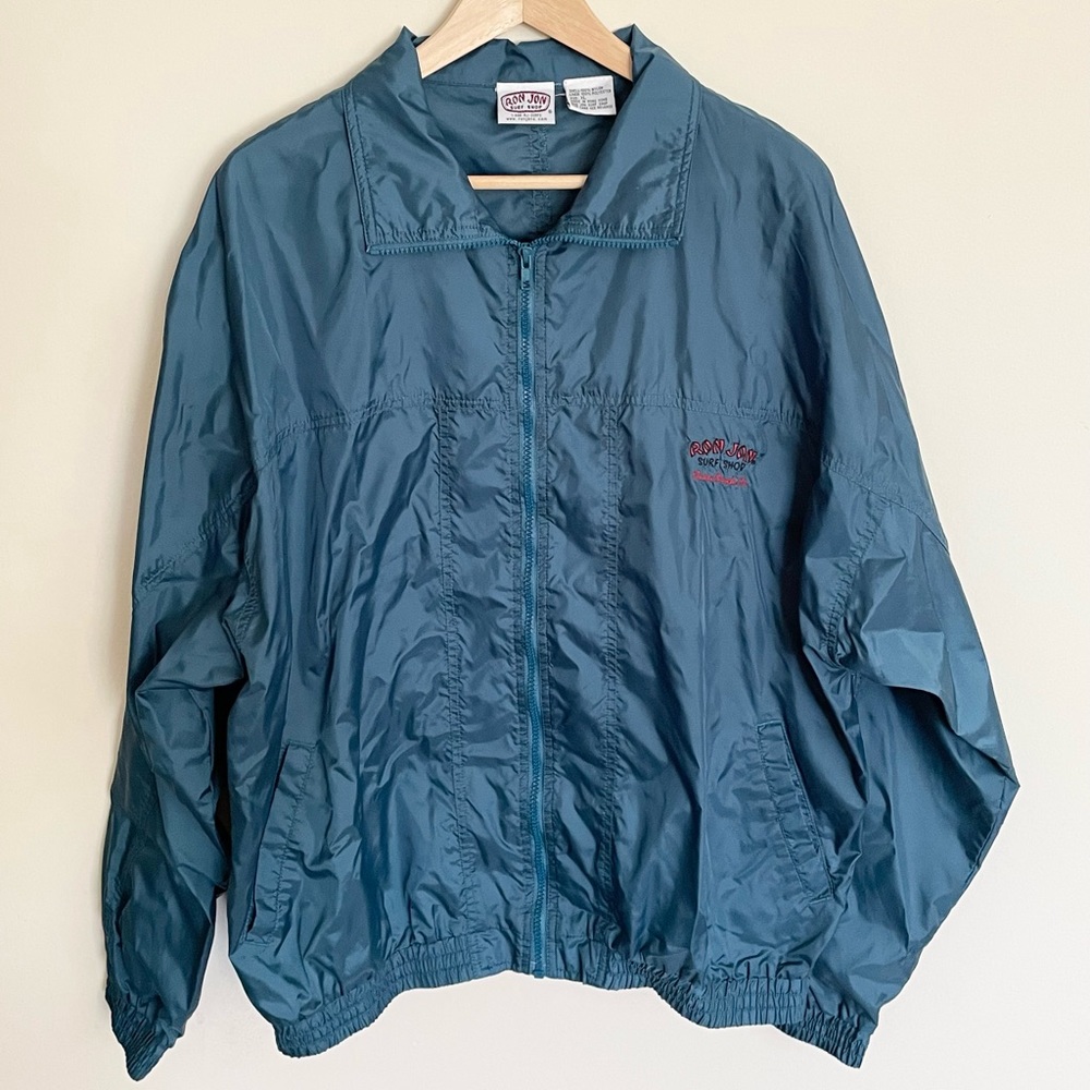 Ron Jon Surf Shop Cocoa Beach FL Mens XL Turquoise Windbreaker Zip-Up Jacket